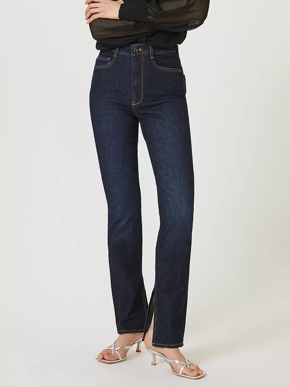 Anthropologie Pilcro The Split Straight Jeans High Rise Dark Wash Size 31